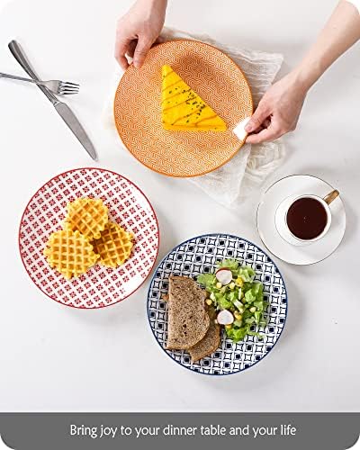 צלחות סלט של לרינה סט של 6, 8.5 אינץ 'צבעוני חרסינה ארוחות ערב דקורטיביות ארוחת צהריים הגשת צלחות, מיקרוגל ומדיח כלים