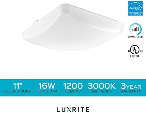 LUXRITE 11 אינץ 'LED מרובע סומק תאורת תקרה, 16W, 1200 לומן, 3000K רך לבן רך, מתקן תאורת תקרה מודרנית, אנרגיה כוכב & UL