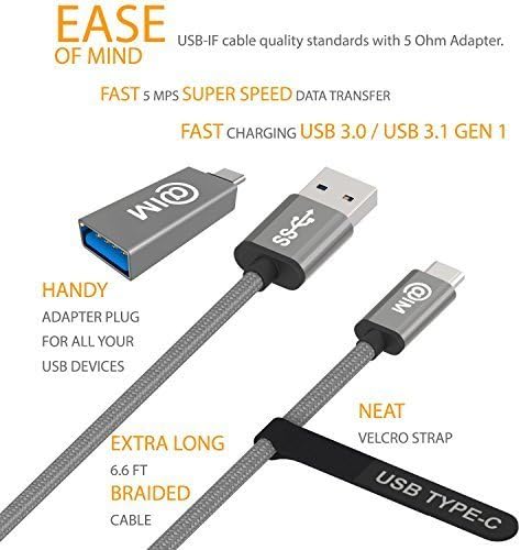 כבל USB C 6ft קלוע מטען מהיר Superspeed סוג C ל- USB 3.0 USB -IF חוט ארוך במיוחד עבור מתג נינטנדו, Samsung Note 8, Galaxy