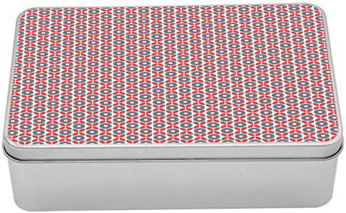 קופסת פח פרחונית של אמבסון, עלים רציפים עיגולי איור וינטג 'חתוך, קופסת אחסון מארגן מתכת מלבן נייד עם מכסה, 7.2 x 4.7 x