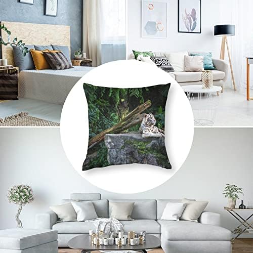 מנוחה של נמר לבן ביער מרובע כרית מרובע כרית פוליאסטר כיסויים לזרוק כיסויי כריות לעיצוב ספה