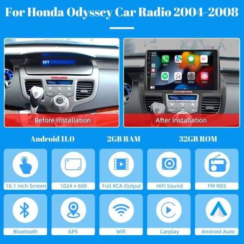 עבור הונדה אודיסיאה רכב רדיו 2004-2008, אלחוטי אפל קרפליי אנדרואיד אוטומטי, אנדרואיד רכב סטריאו עם 10.1 מגע מסך ניווט